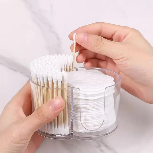 Q-Tip Holder Dispenser, 2-Section Bathroom Canister - Q-Tips, Cotton Pad & Ball Holder, Dustproof Cotton Rounds Holder
